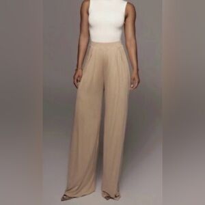 Women’s Tan Self-Double Layer Wide Leg Pants Small
